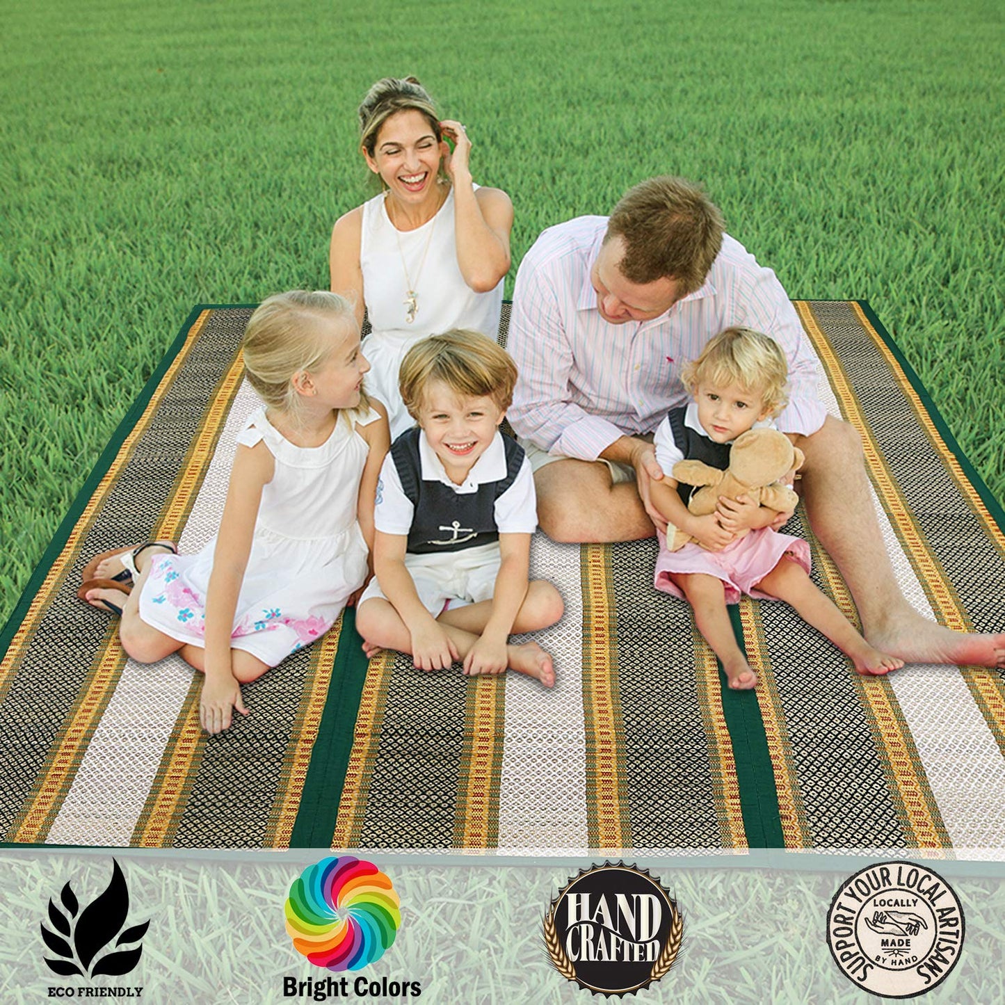 Natural Handmade Madurkathi Large Chatai Mats for Home, Green