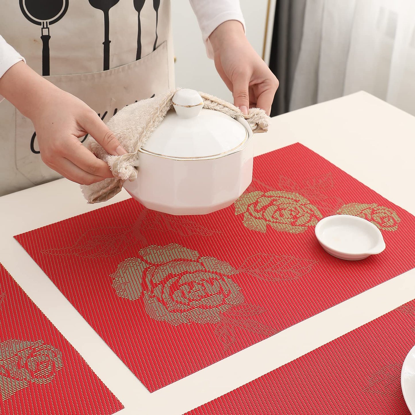 PVC Dining Table Mats, Crimson Red