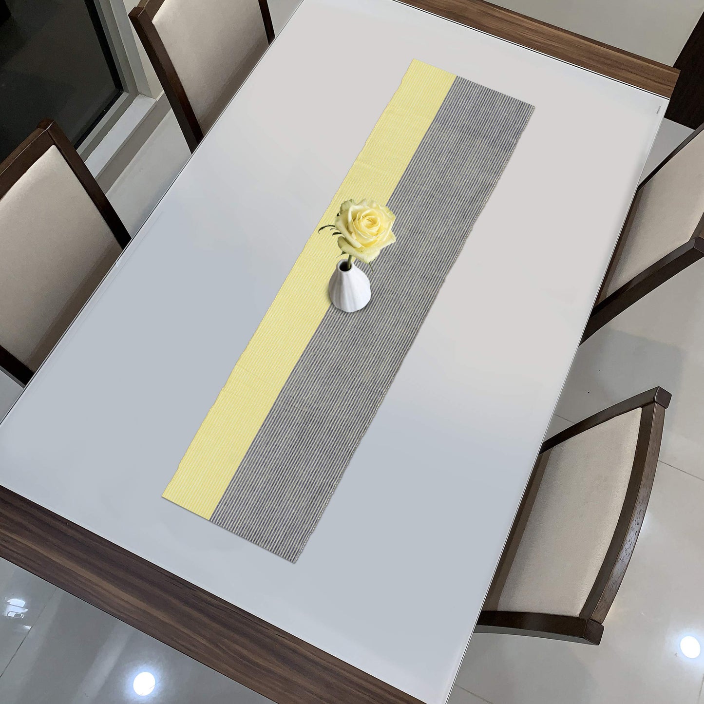 Cotton Ribbed Washable Table Runner for Dining Table 4 Seater, 12x54 Inches, Yellow