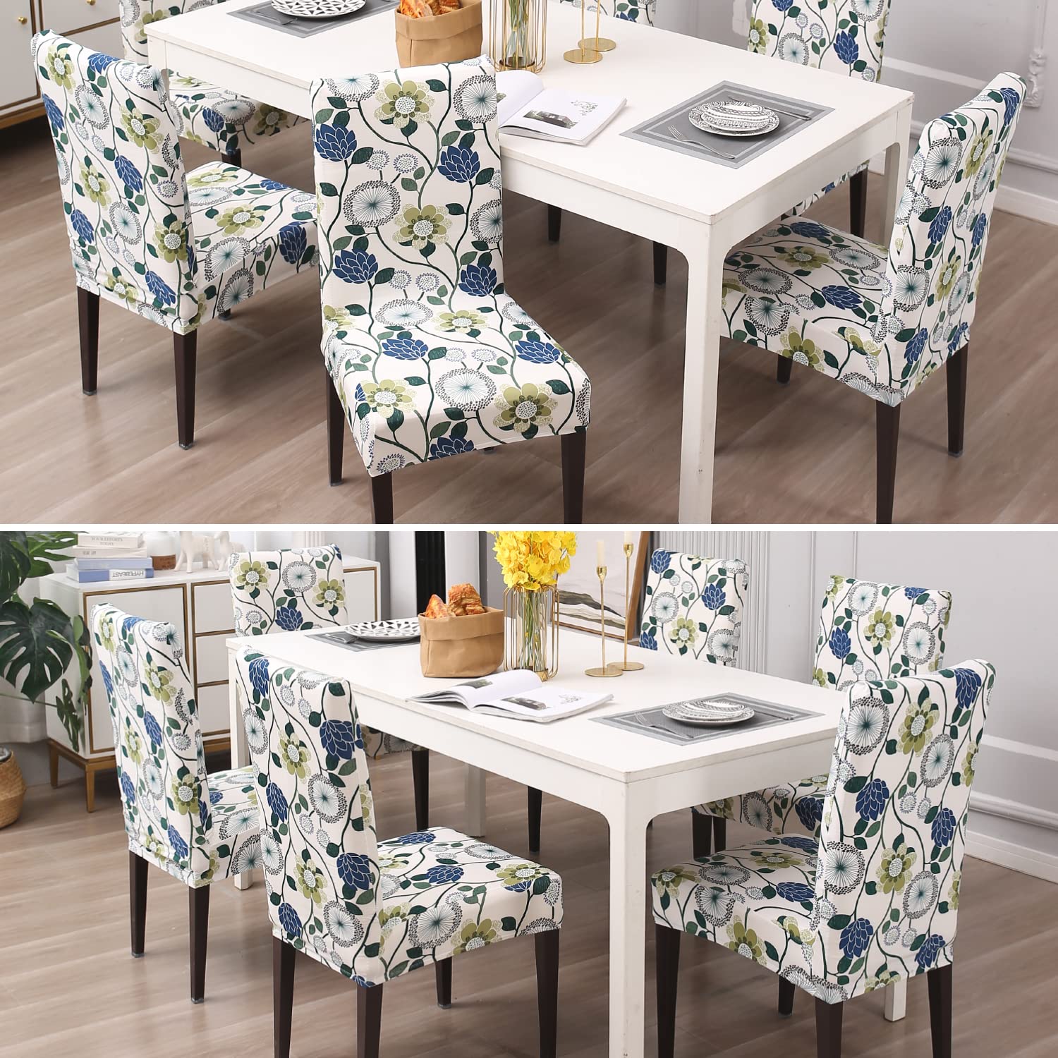 Blue Dandelion Flower print chair covers for dining chairs | Hokipo