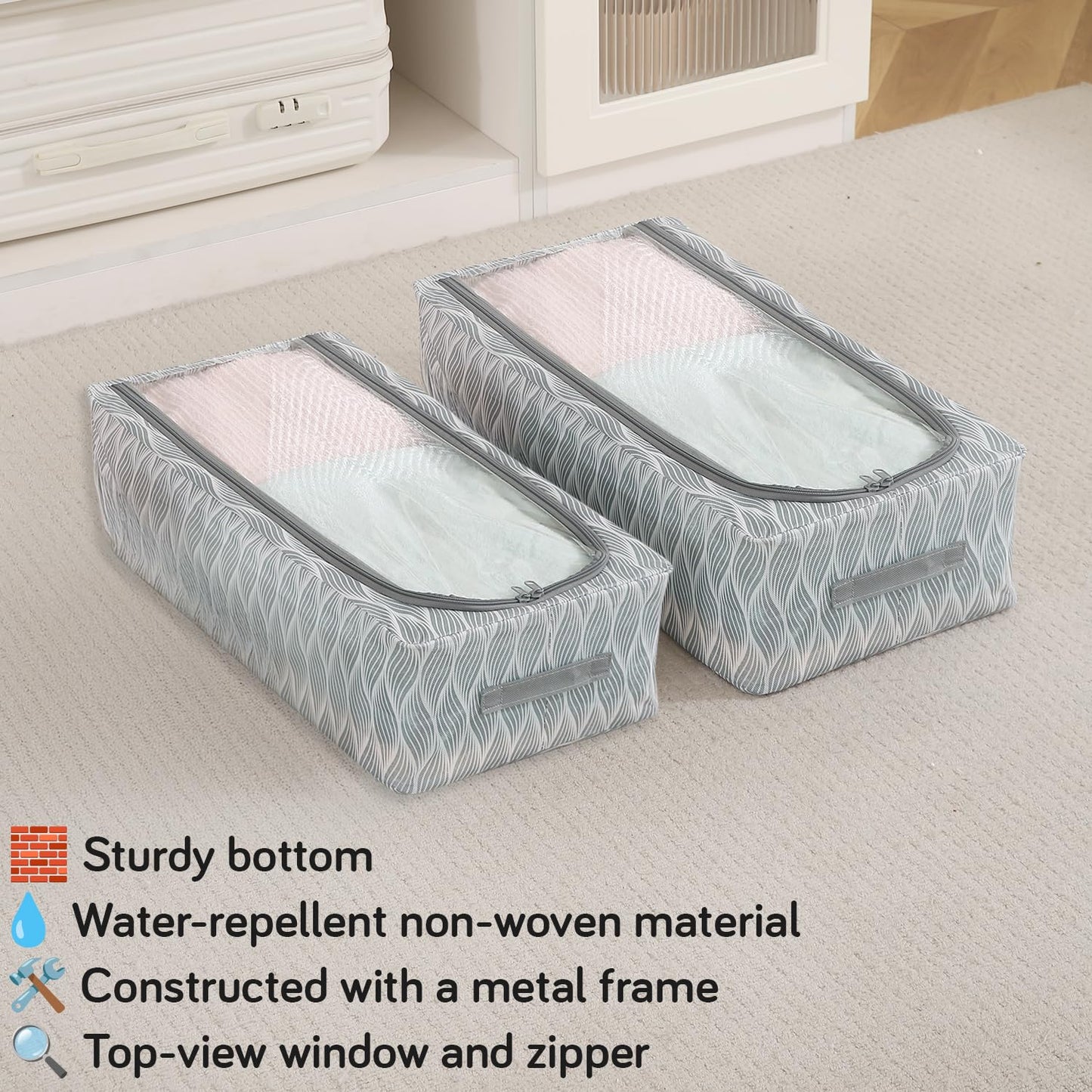 Cloth Organizer with Metal Frame | Moisture & Moth Resistant Wardrobe Organizer | Living Box for Clothes, Grey leaf