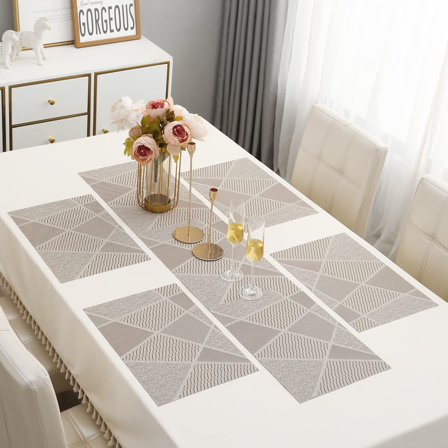 PVC Dining Table Mats, Abstract Beige