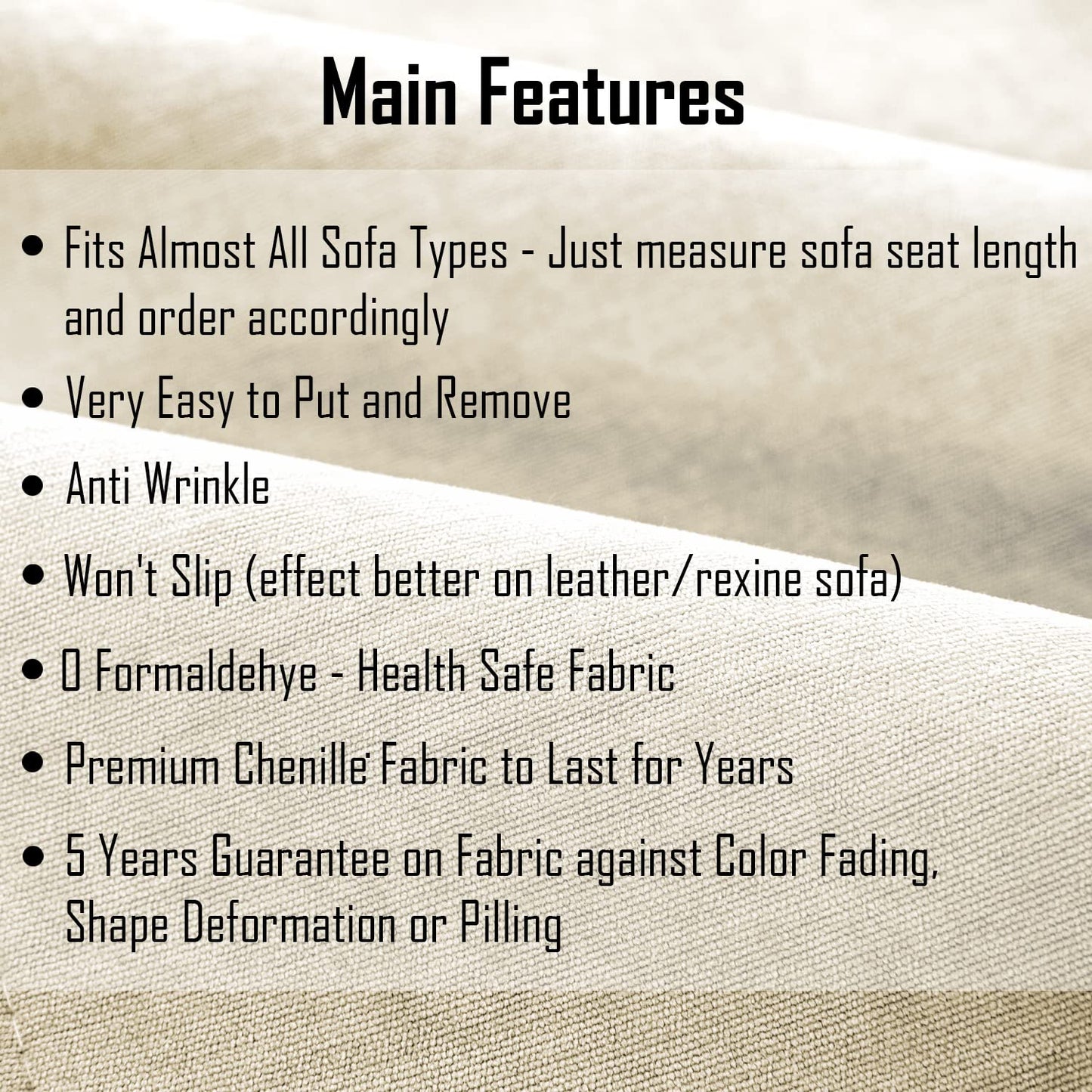 Premium Chenille Sofa Cover Mat with 2 Armrest Cover, Beige