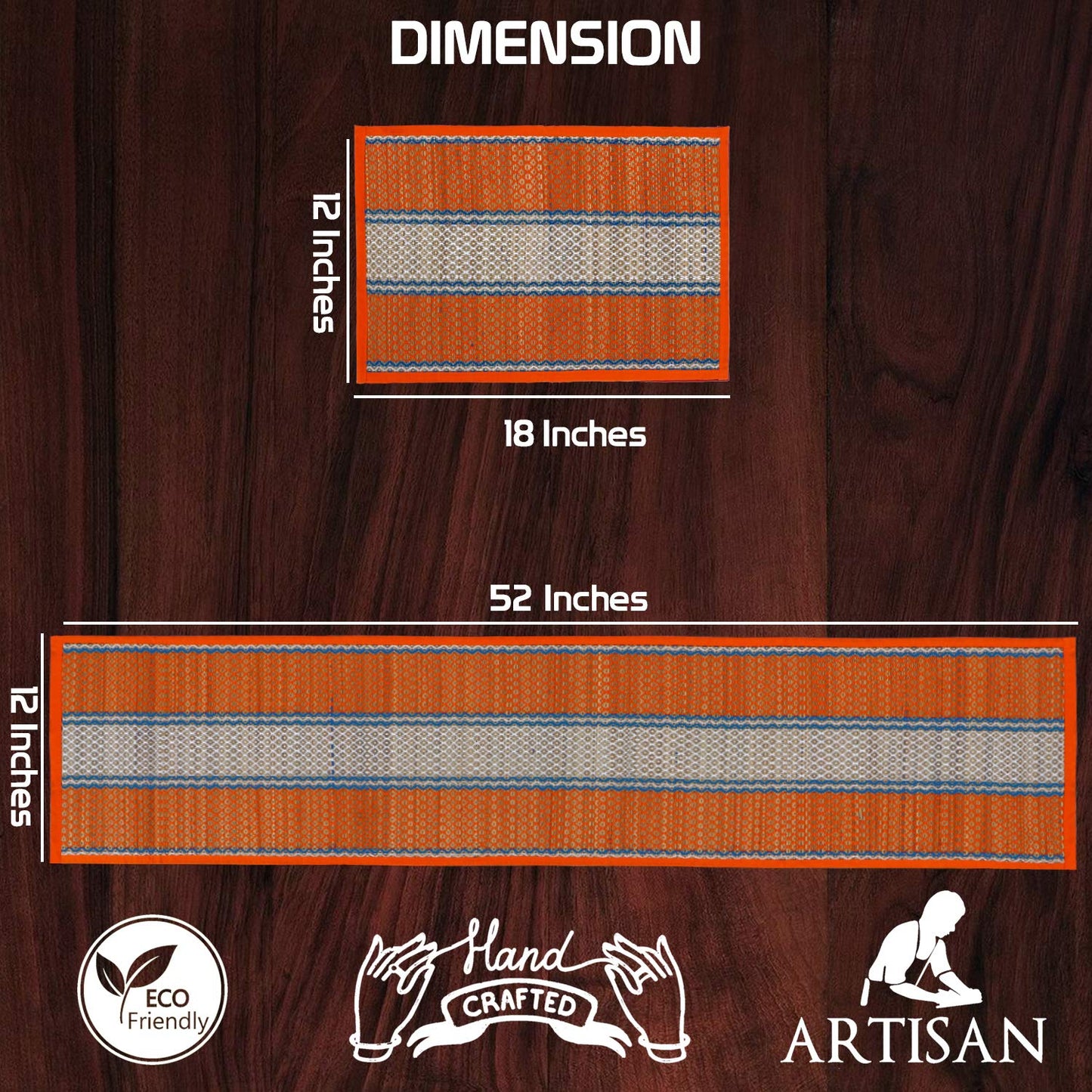 Handmade Madurkathi River Grass Dining Table Mats, Orange