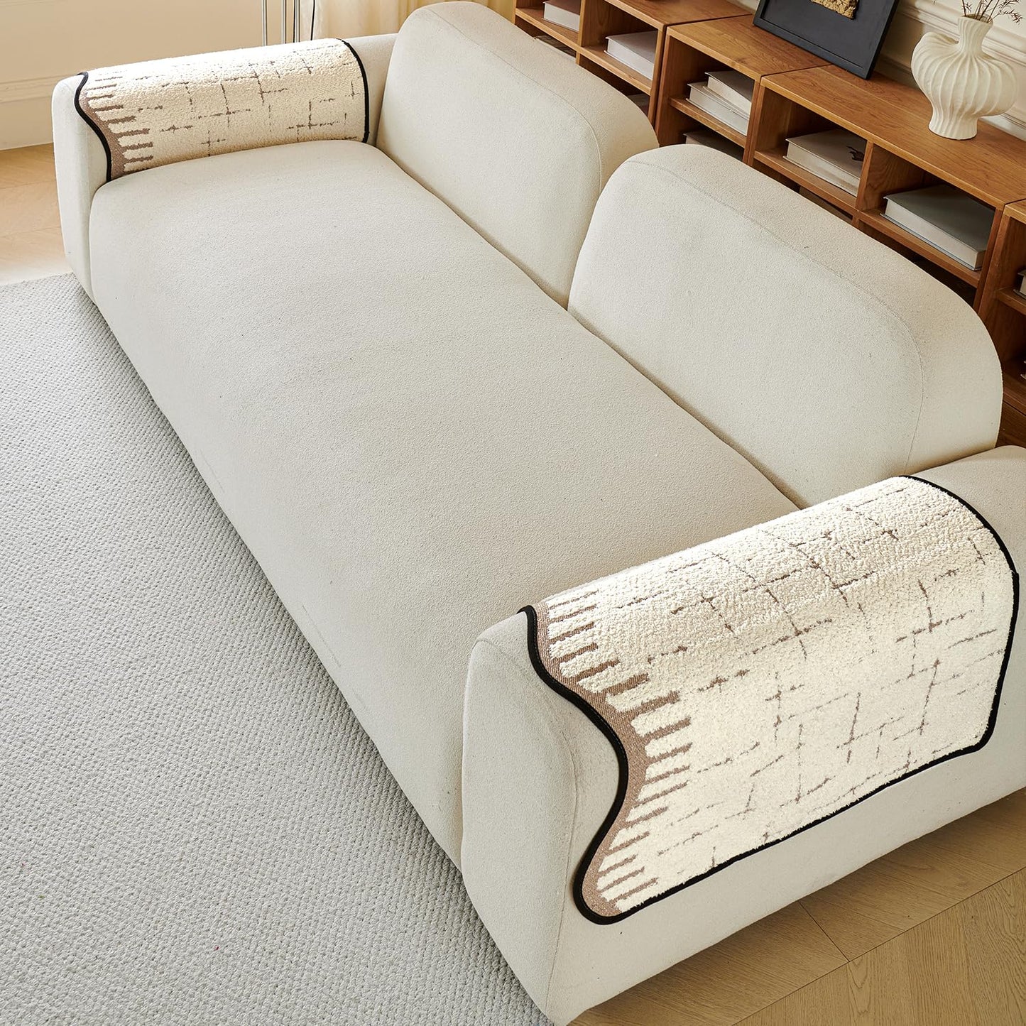 Premium Supple Soft Wavy Sofa Cover Mat, Cream Brown