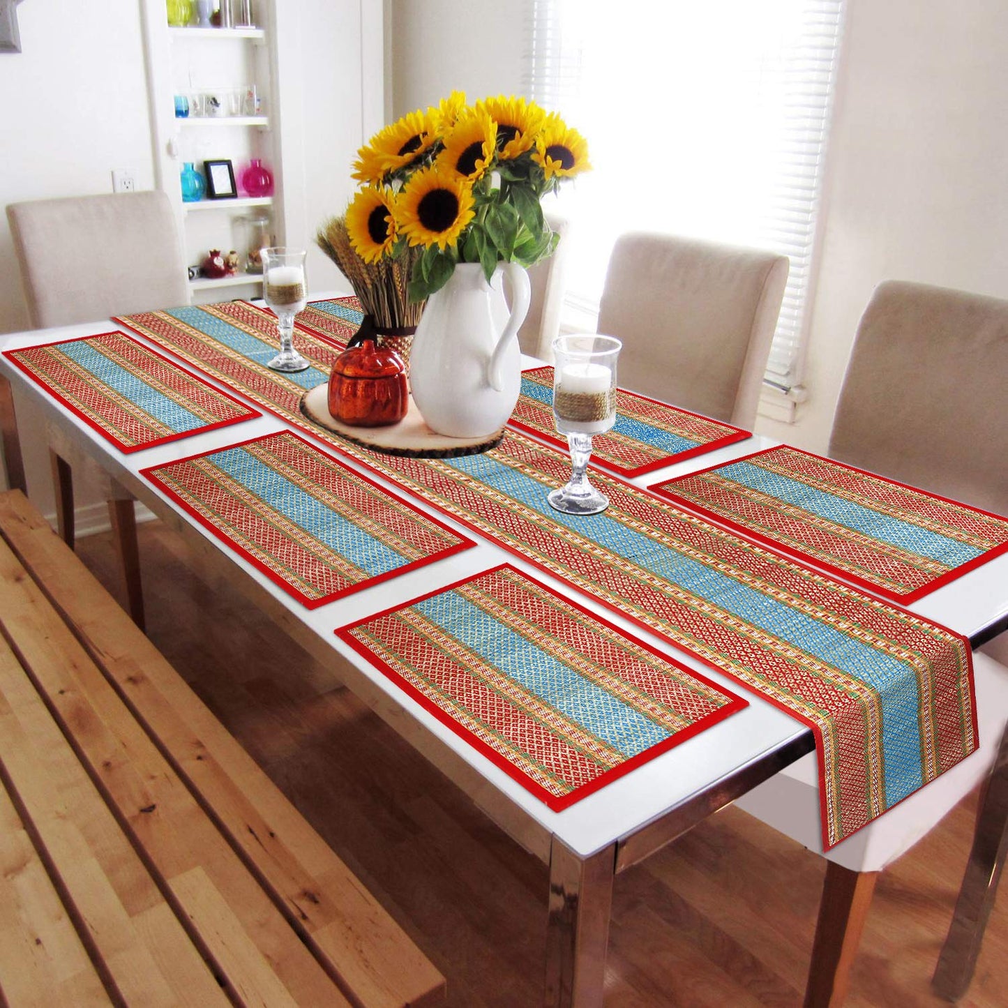Handmade Madurkathi River Grass Dining Table Mats, Red