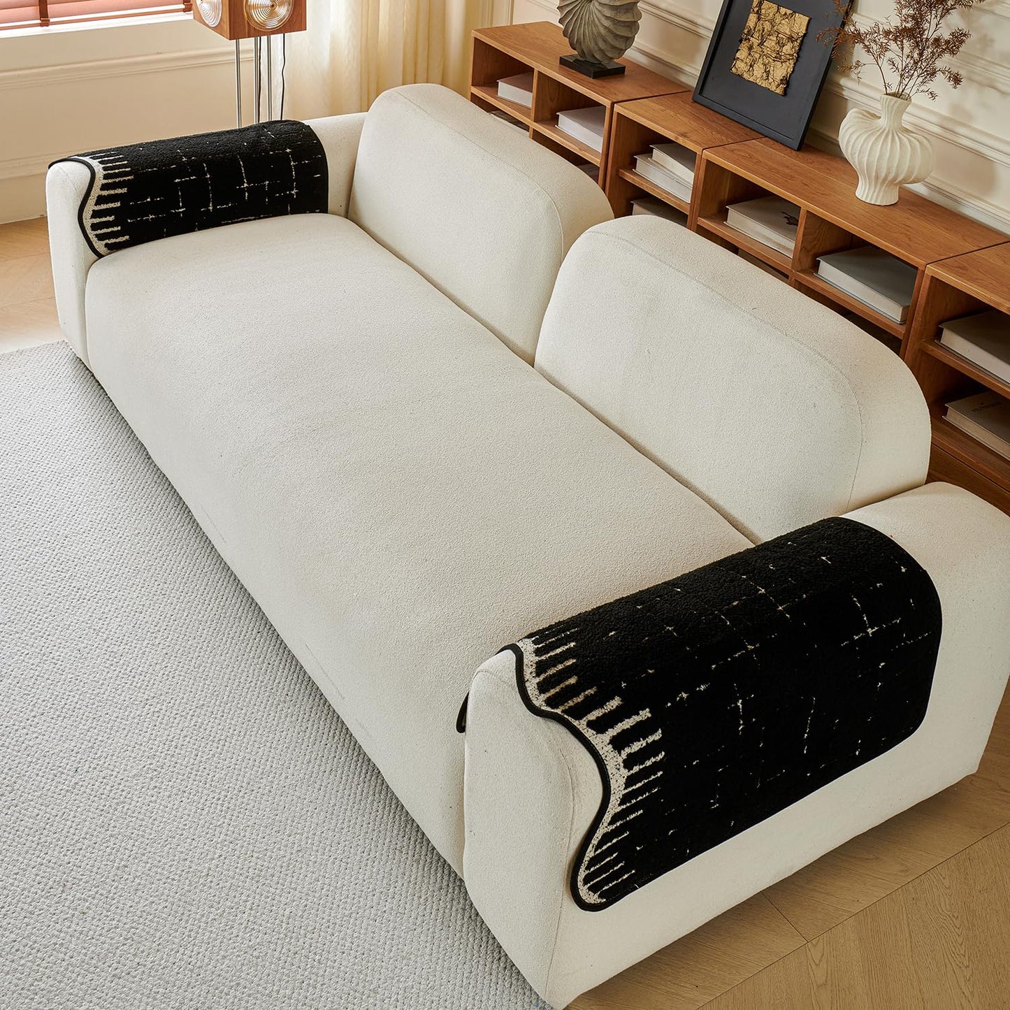 Premium Supple Soft Wavy Sofa Cover Mat, Black