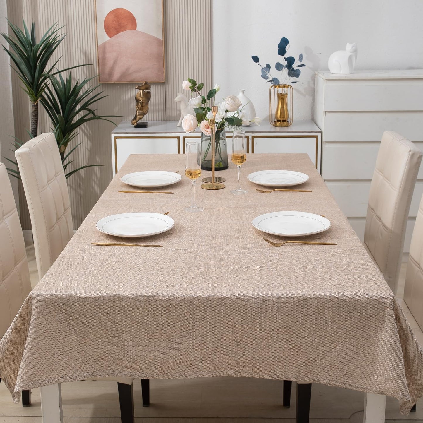 Poly Jute Dining Table Cover, Beige