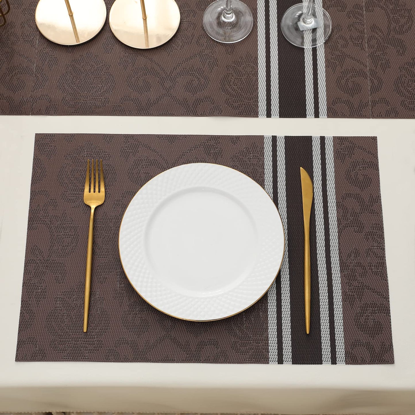 PVC Dining Table Mats, Damask Brown