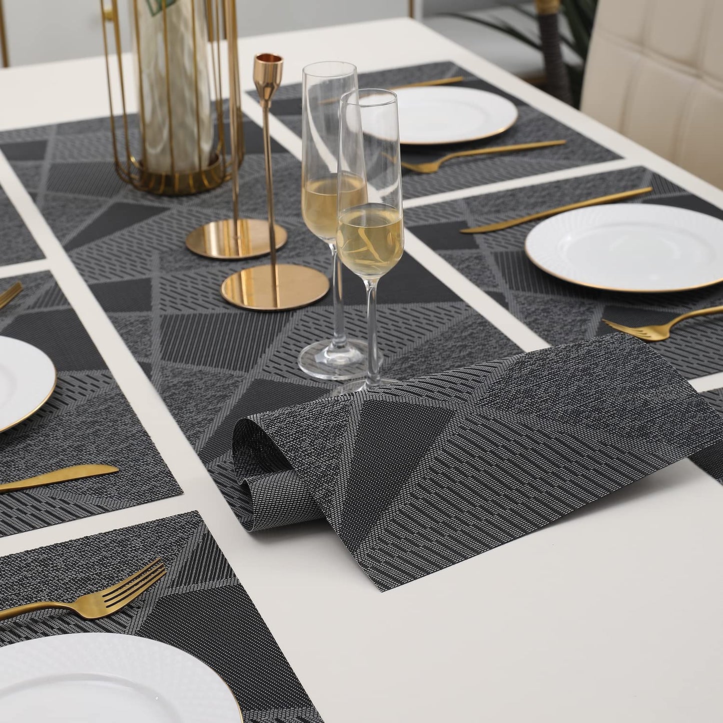 PVC Dining Table Mats, Abstract Black