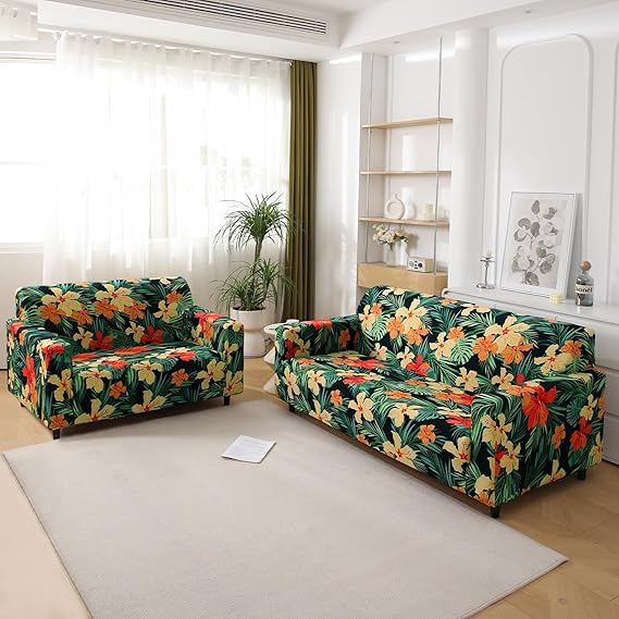 Spring Green Hibiscus Printed Elastic Sofa Cover