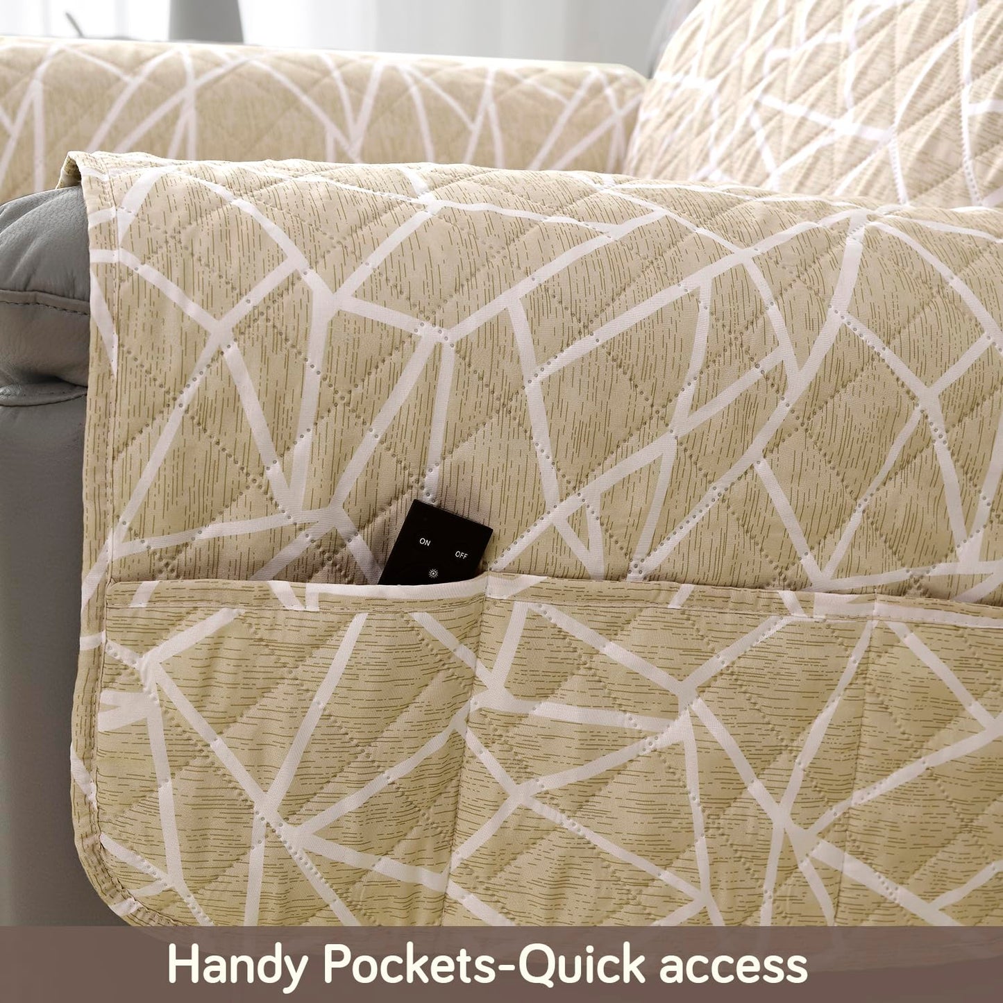 Quilted Recliner Water Repellent & Waterproof Cover for Small / Large - Beige Abstract Geometry