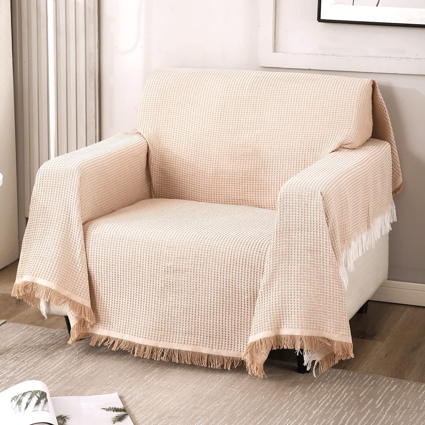 Polyester Cotton Sofa Cover Throw, Peach