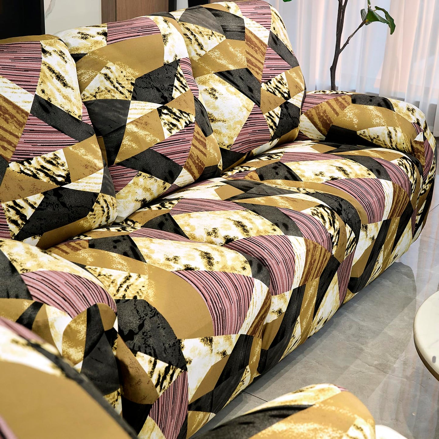 Stylish modern Wine Abstract Geometry Print elastic stretchable polyester recliner sofa cover