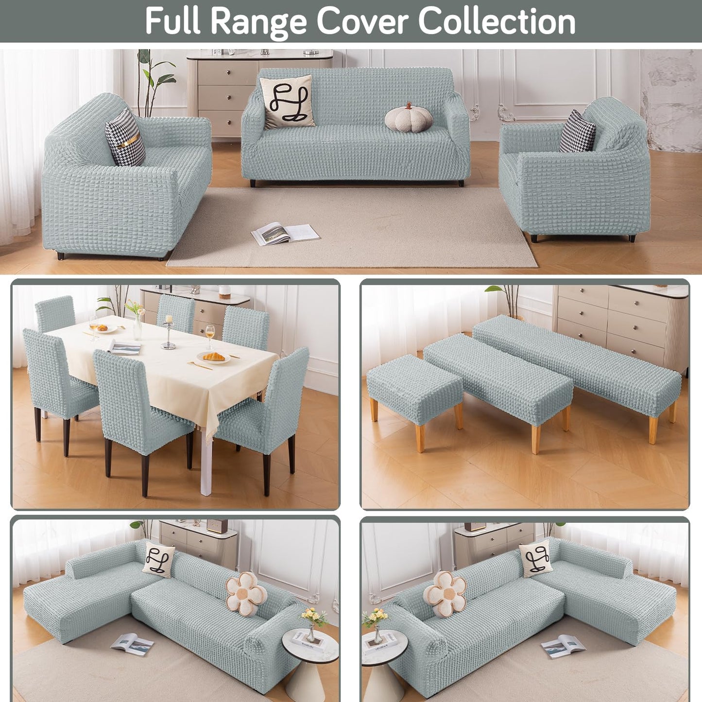 Aria Nova 280 GSM Stretchable Bubble Dining Bench Cover, Light Grey