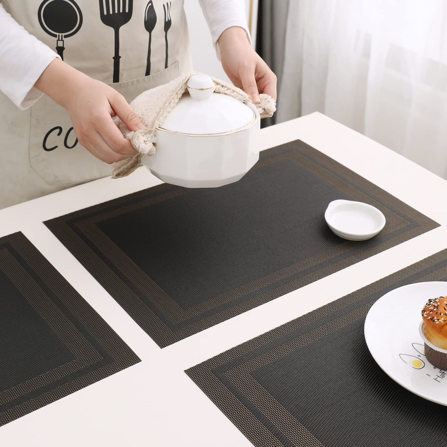 PVC Dining Table Mats, Charcoal Black