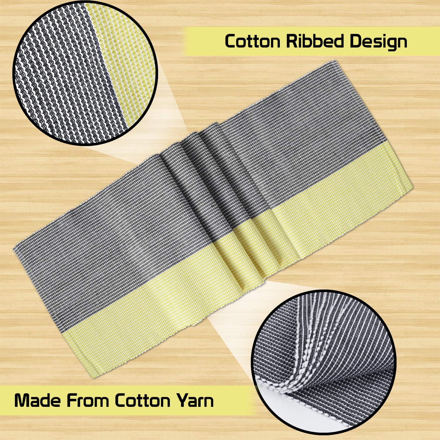 Cotton Ribbed Washable Table Runner for Dining Table 4 Seater, 12x54 Inches, Yellow