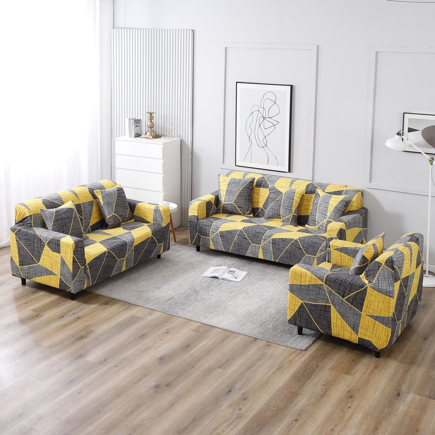 HOKIPO Stretchable Pack of 2 Cushion Cover 16x16,Abstract Grey