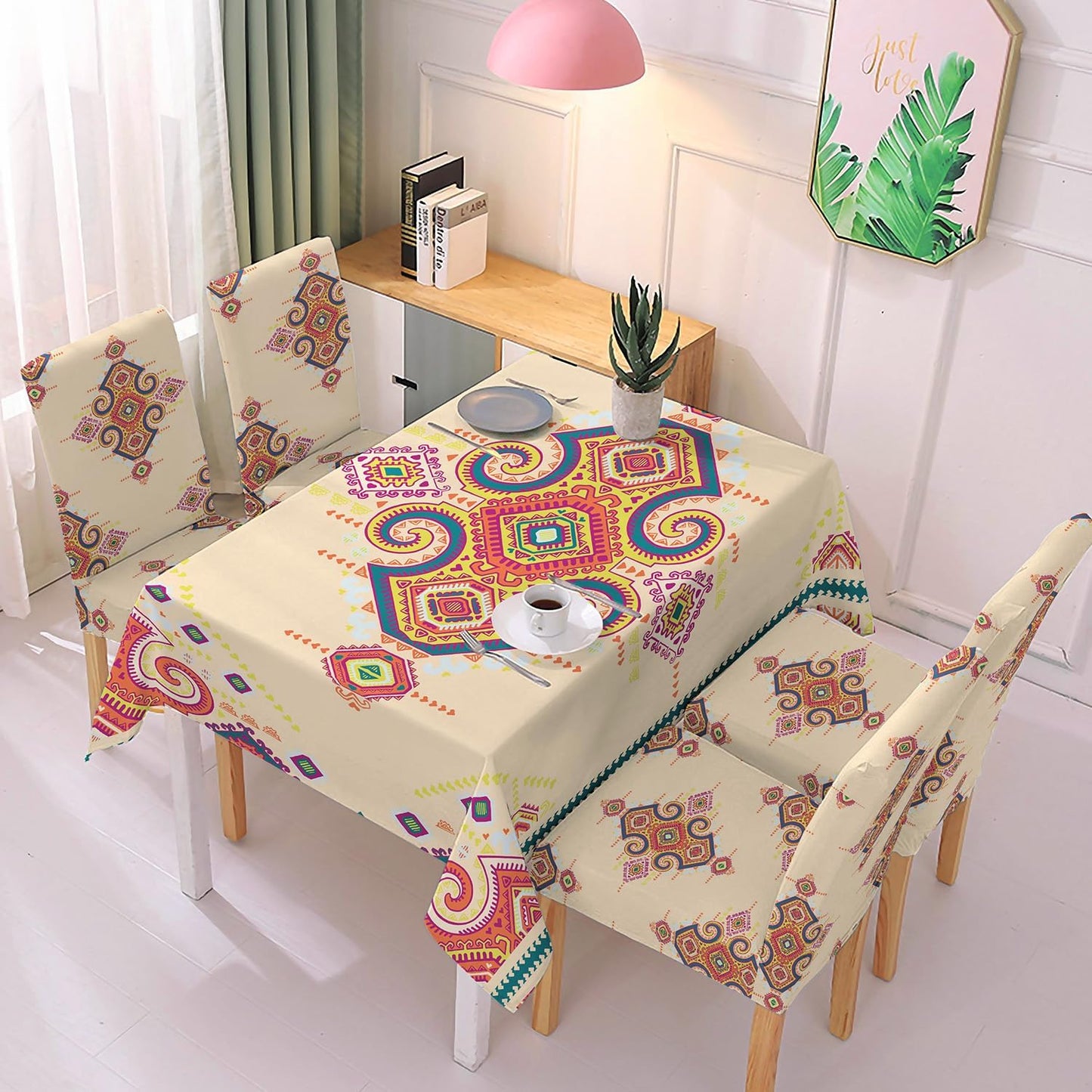 Beige Dining Table Cover with Chair Covers | 4/6 Seater