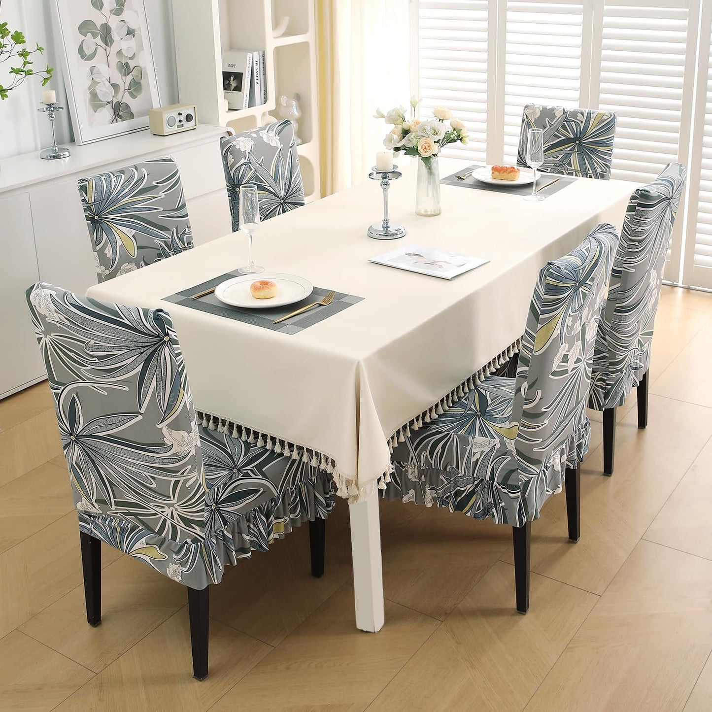 Stretchable Frill Chair Cover Set of 1/2/4/6, Frost Grey Marginata