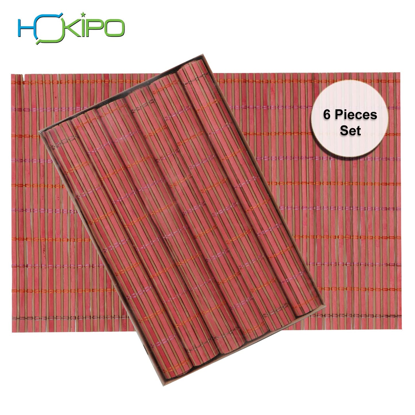 Reversible Bamboo Placemats for Dining Table Set of 6 Table Mats, 45x30 cm, Blush Red