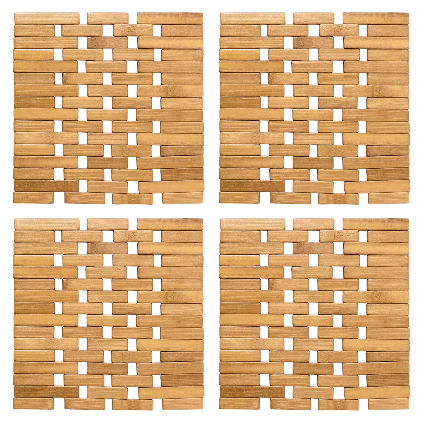 Square Bamboo Coaster Heat Pad, Pan Pot Holder, 17 x 17 cm, Pack of 2/4
