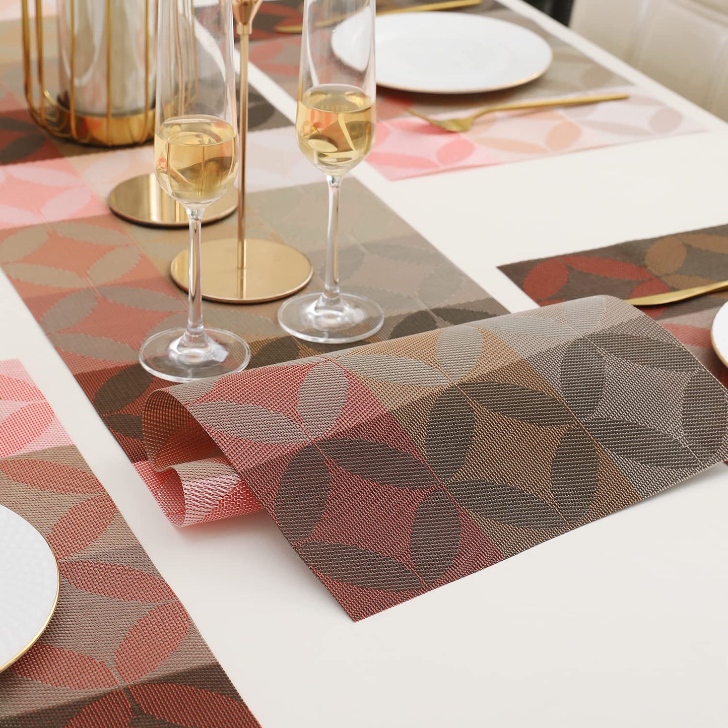PVC Dining Table Mats, Geometric Red