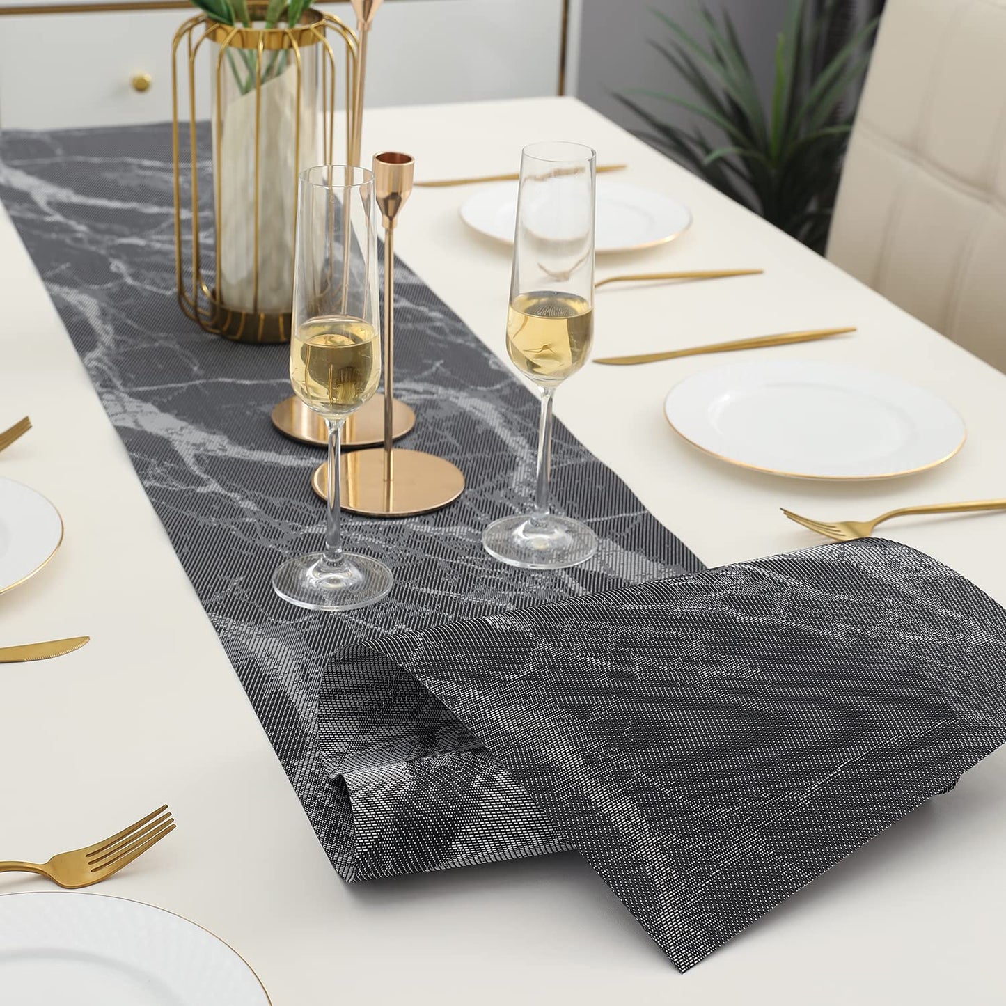 PVC Table Runner, Abstract Black