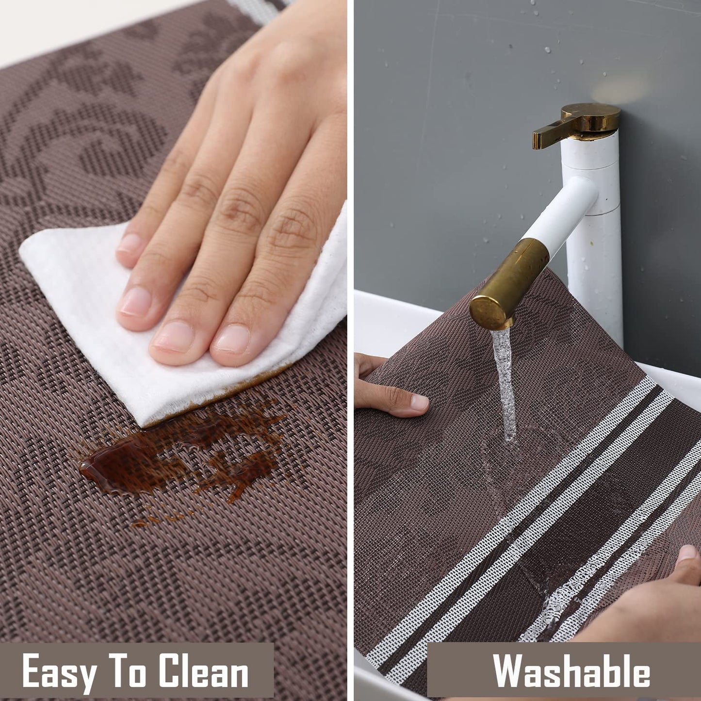 PVC Table Runner Dinner and Coffee Table, 30x135 cm, Damask Brown