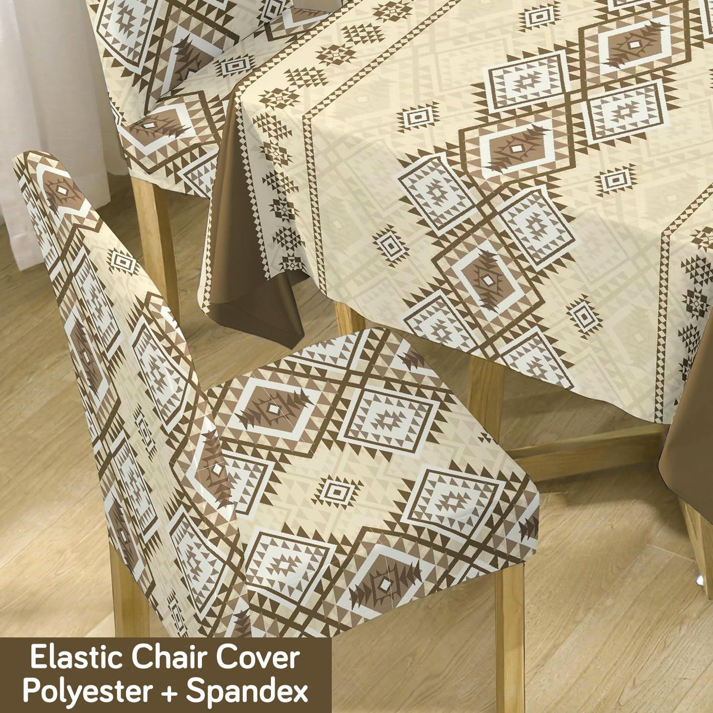 Moss Brown Printed Dining Table Cover with Chair Covers | 4/6 Seater