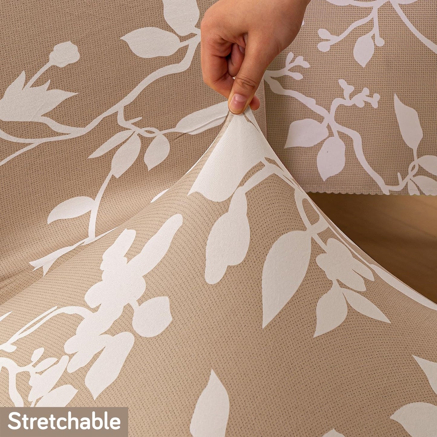 Elastic Dining Chair Covers with Matching Tablecloth, Buff Brown Sillehoute Floral