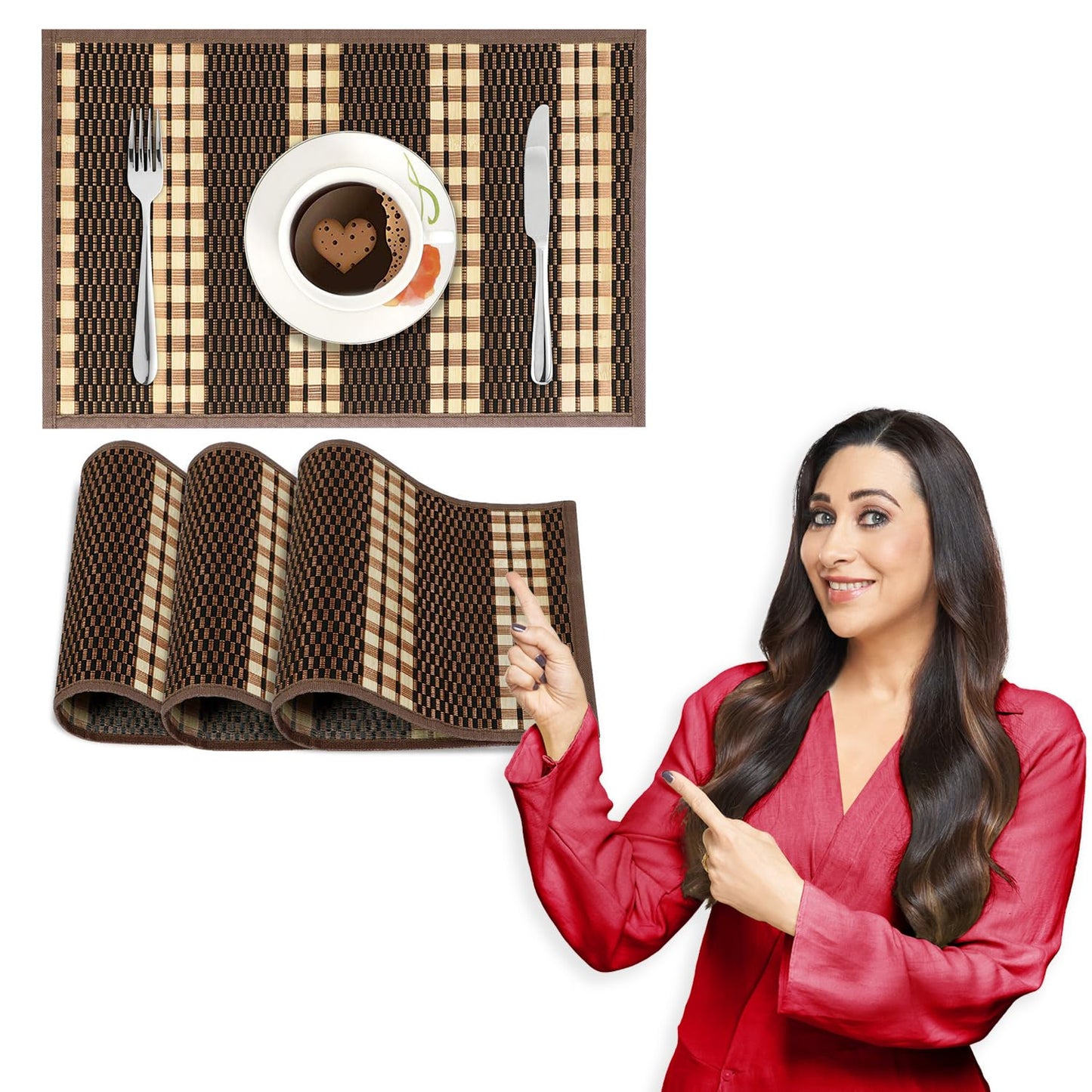 Heat Resistant Bamboo Dinner Mats, Dark Brown