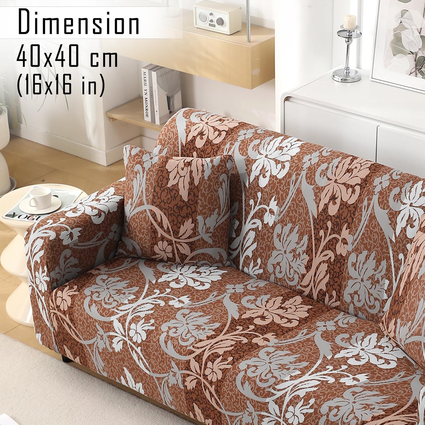 HOKIPO Stretchable Pack of 2 Cushion Cover 16x16, Rich Chocolate Damask Floral