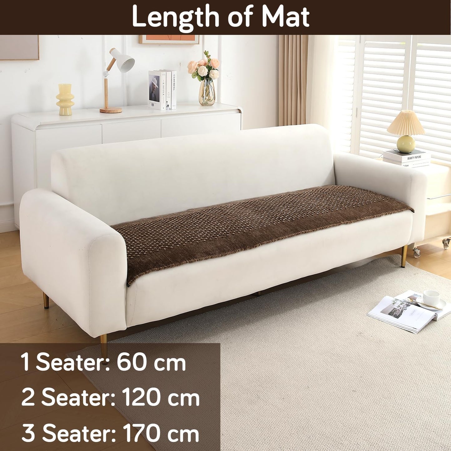 Handloom Made Thick Poly Velvet Reversible Sofa Mat for 1/2/3 Seater, Cedar Brown