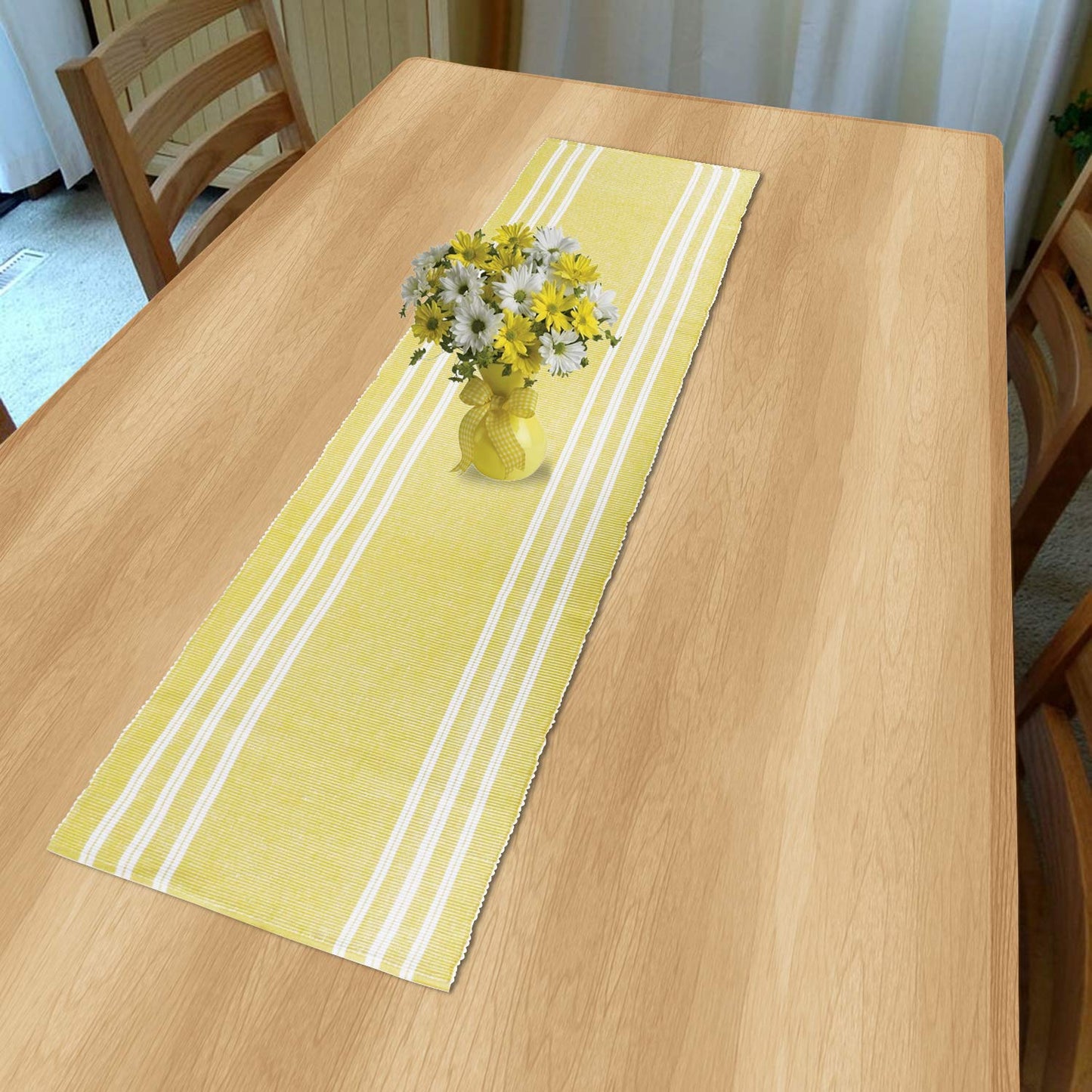 Cotton Ribbed Washable Table Runner for Dining Table 4 Seater, 12x54 Inches, Yellow