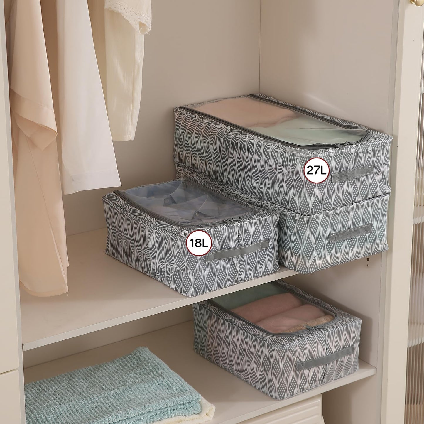 Cloth Organizer with Metal Frame | Moisture & Moth Resistant Wardrobe Organizer | Living Box for Clothes, Grey leaf