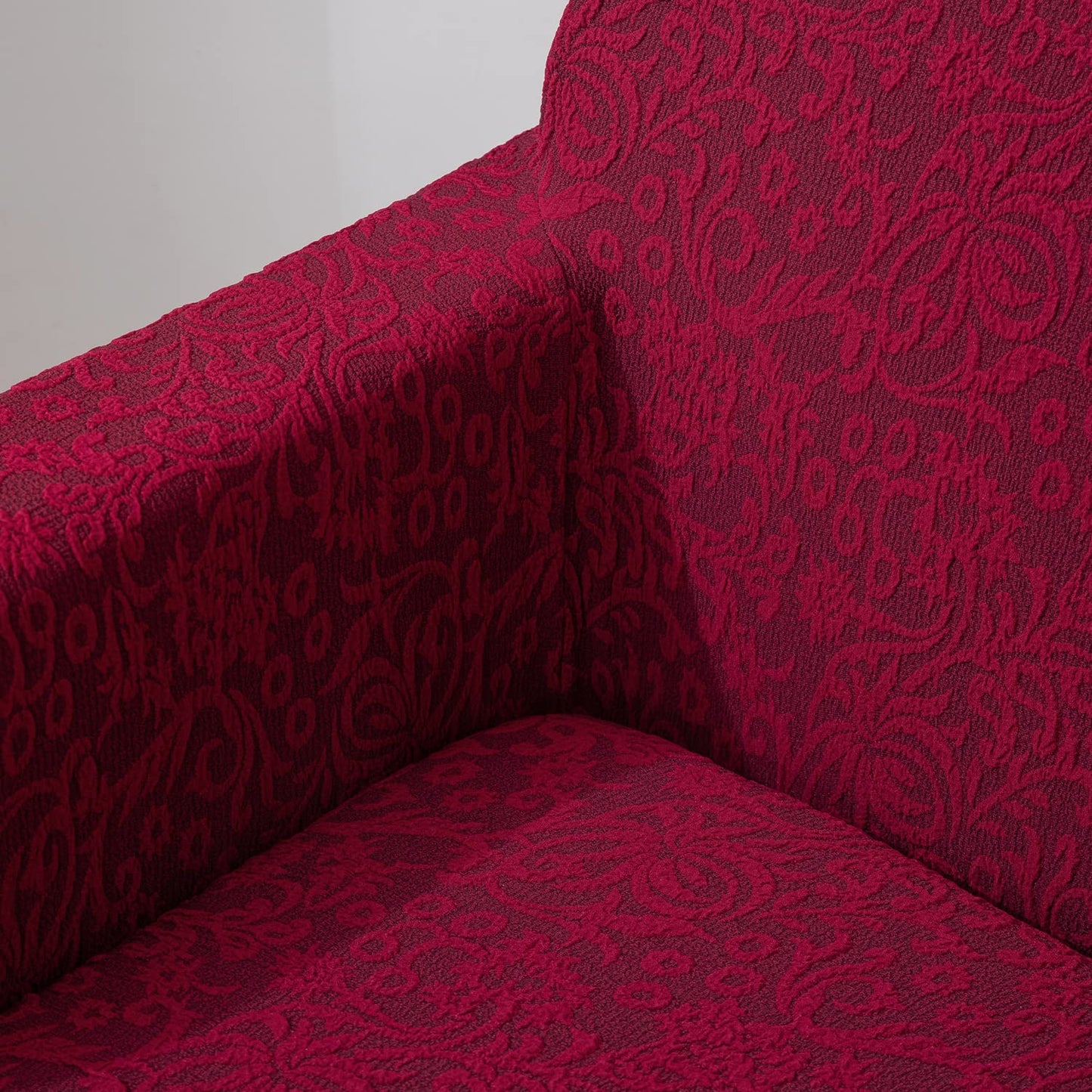 Wine Red designer woven jacquard frill sofa cover