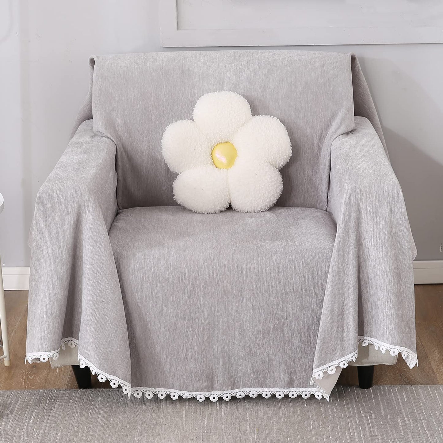 Chenille Sofa Couch Slipcover , Grey for 1/2/3 Seater