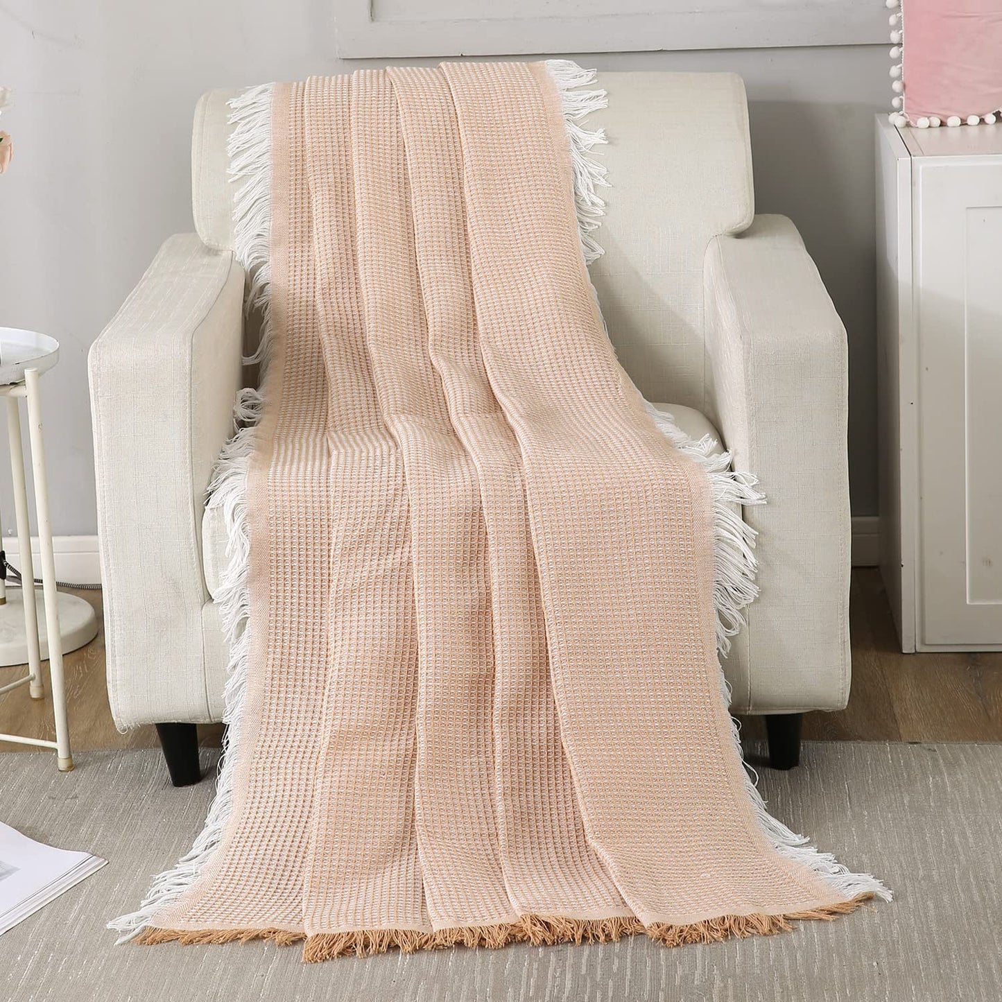 peach polycotton sofa throw cover is machine washable, available for 1, 2, 3 seater sofas