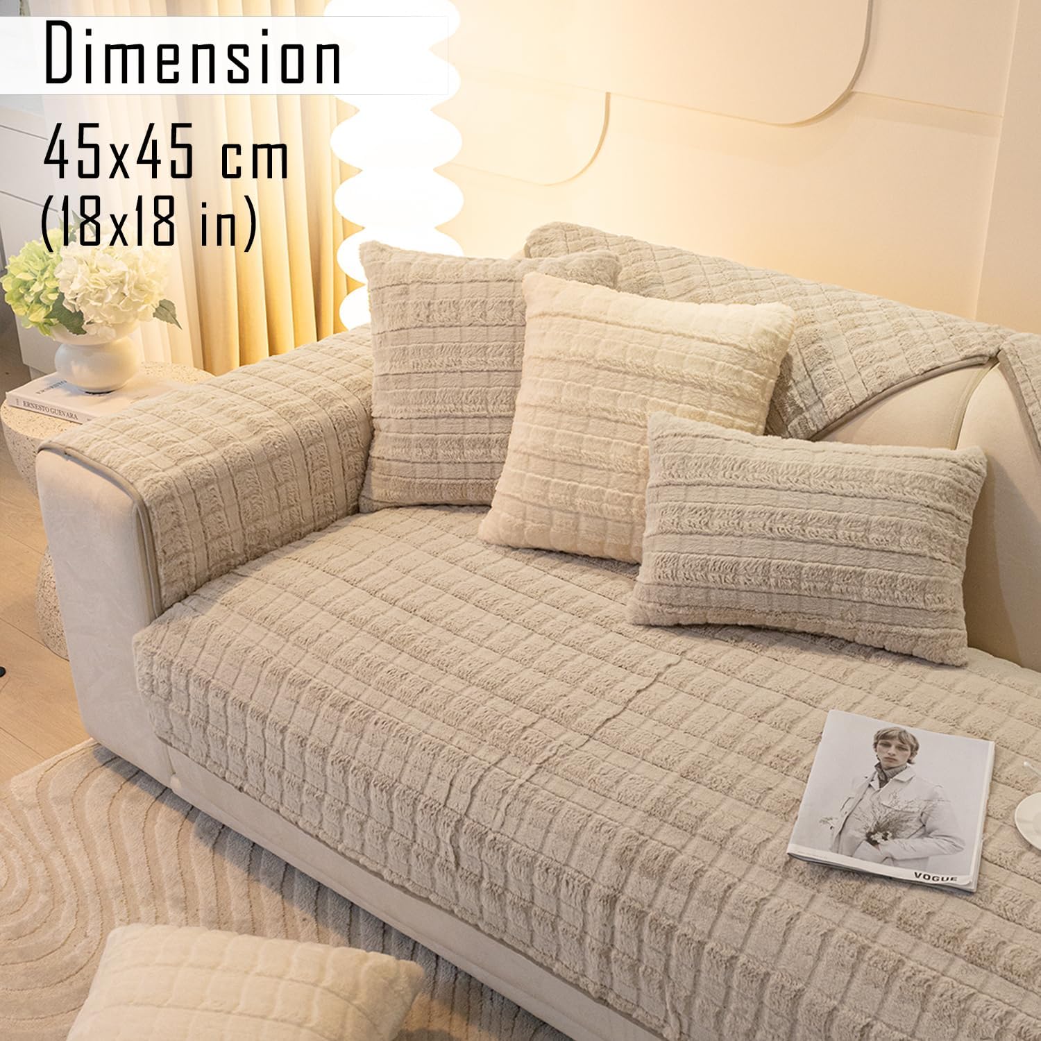 Buy Beige colour Zippered Plush Sofa Cushion Covers