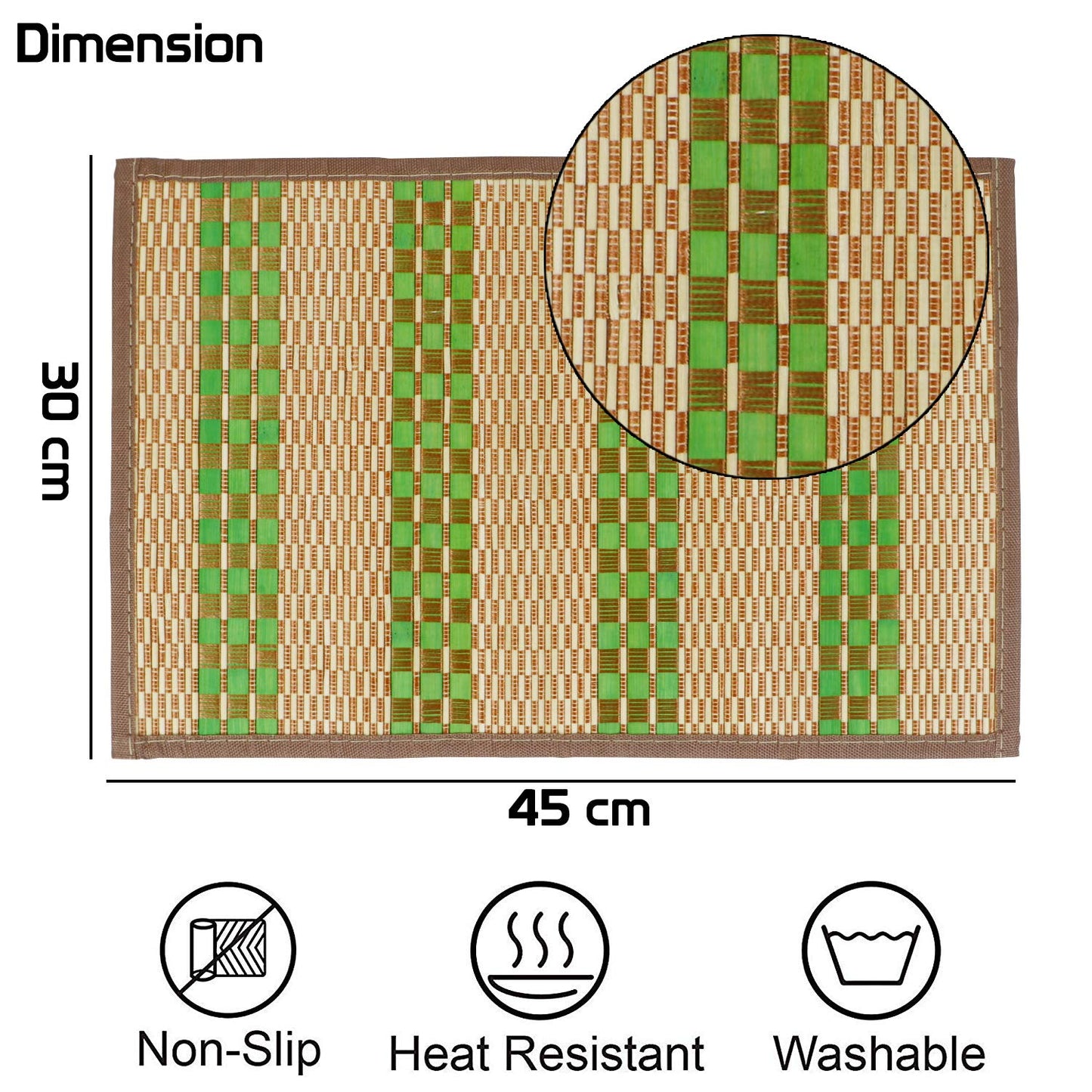Heat Resistant Bamboo Dinner Mats, Green