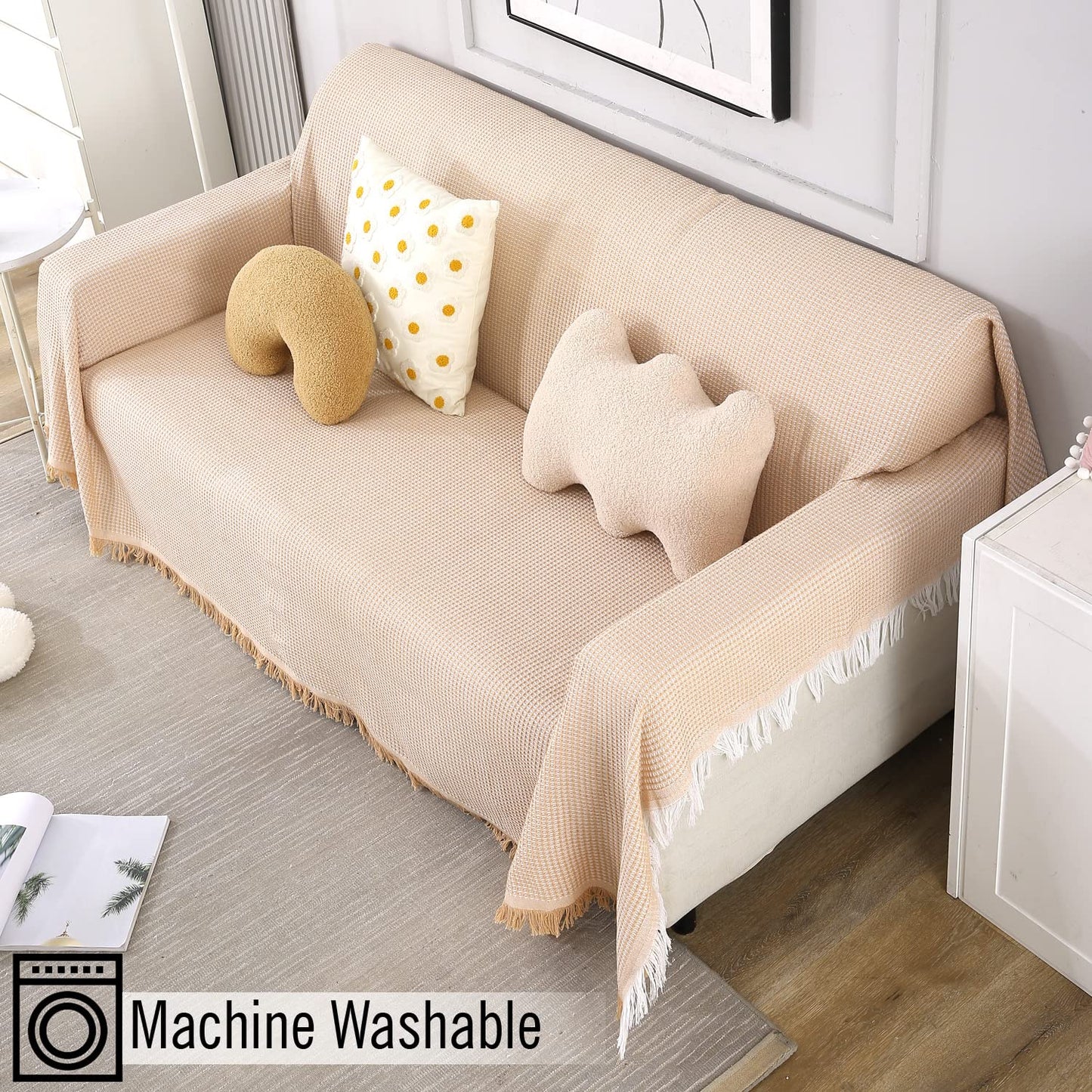 Polyester Cotton Sofa Cover Throw, Peach