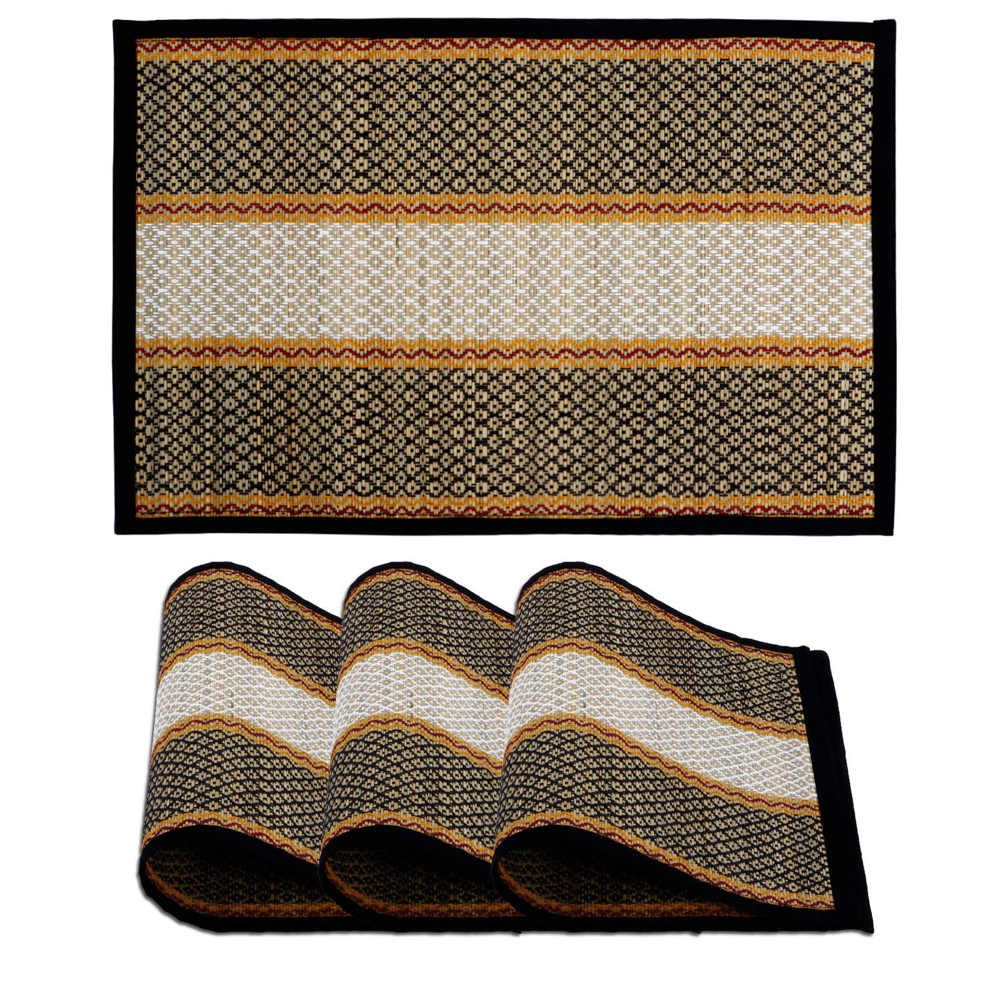 Handmade Madurkathi River Grass Dining Table Mats, Black