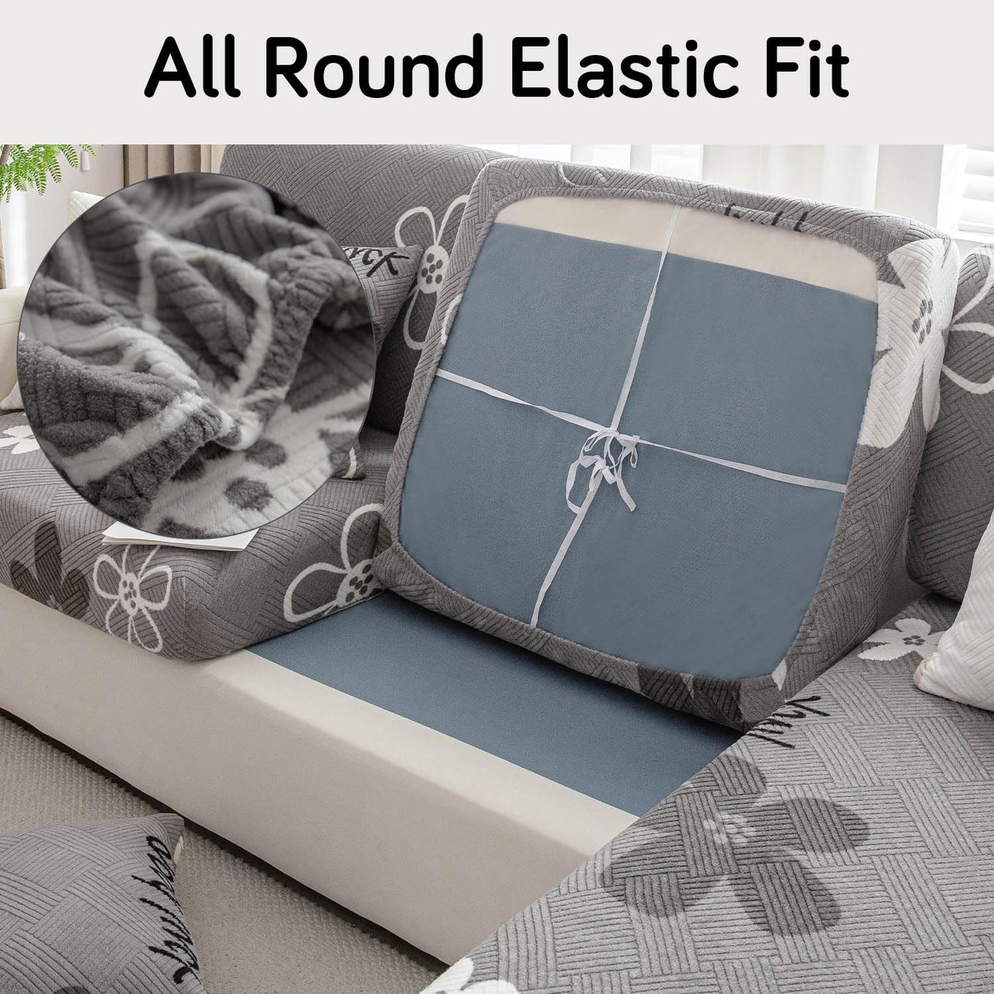 Stretchable Thick Fleece Textured Seat Couch Cushion Cover for 1/2/3 Seater, Moon Grey