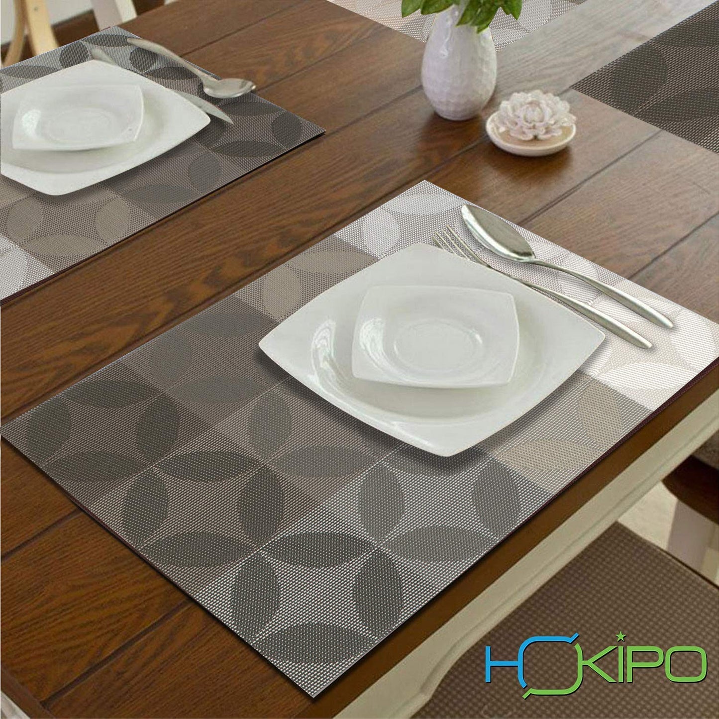 PVC Dining Table Mats, Geometric Grey