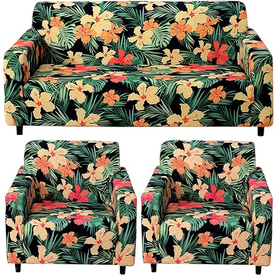 Spring Green Hibiscus Printed Elastic Sofa Cover