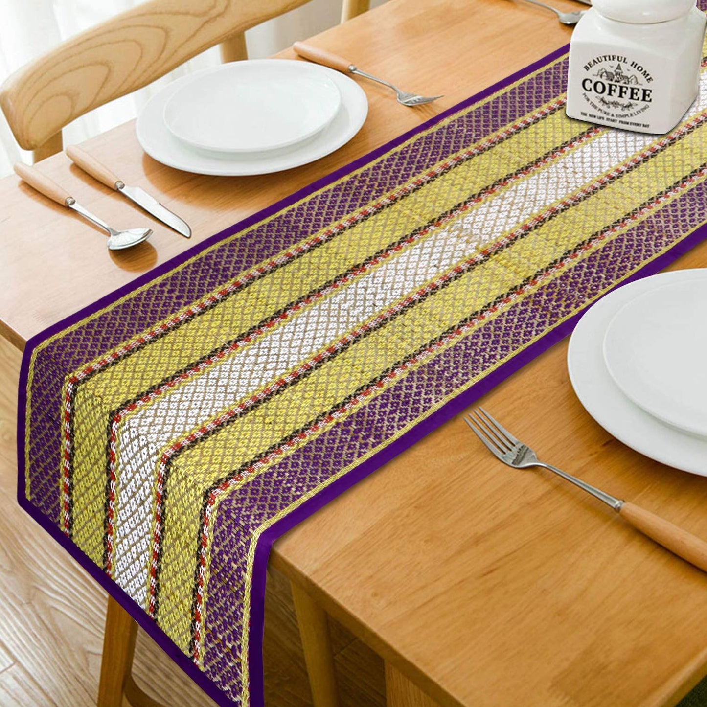 Natural Handmade Madurkathi Table Runner for Dining Table, Centre Table, Coffee Table, Teapoy, Purple