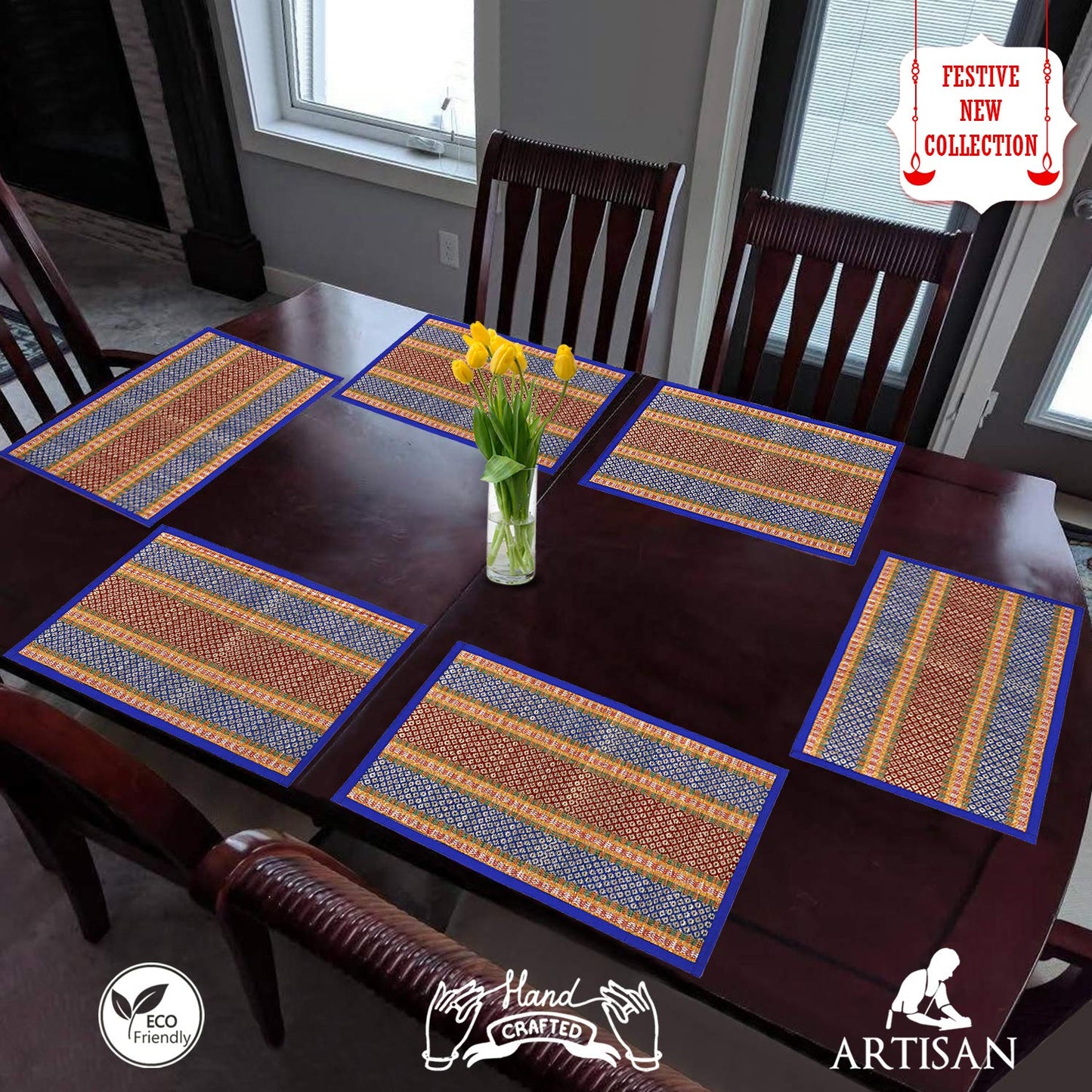 Handmade Madurkathi River Grass Dining Table Mats, Blue