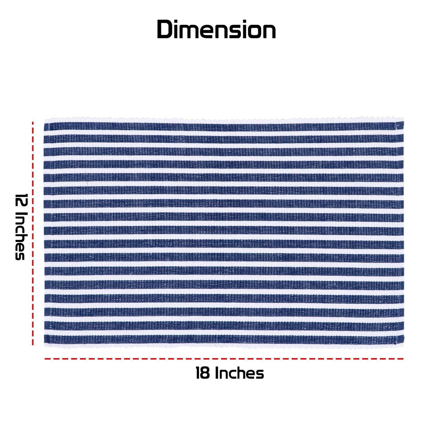 Ribbed Cotton Heat Resistant Dining Table Mat, Blue Striped