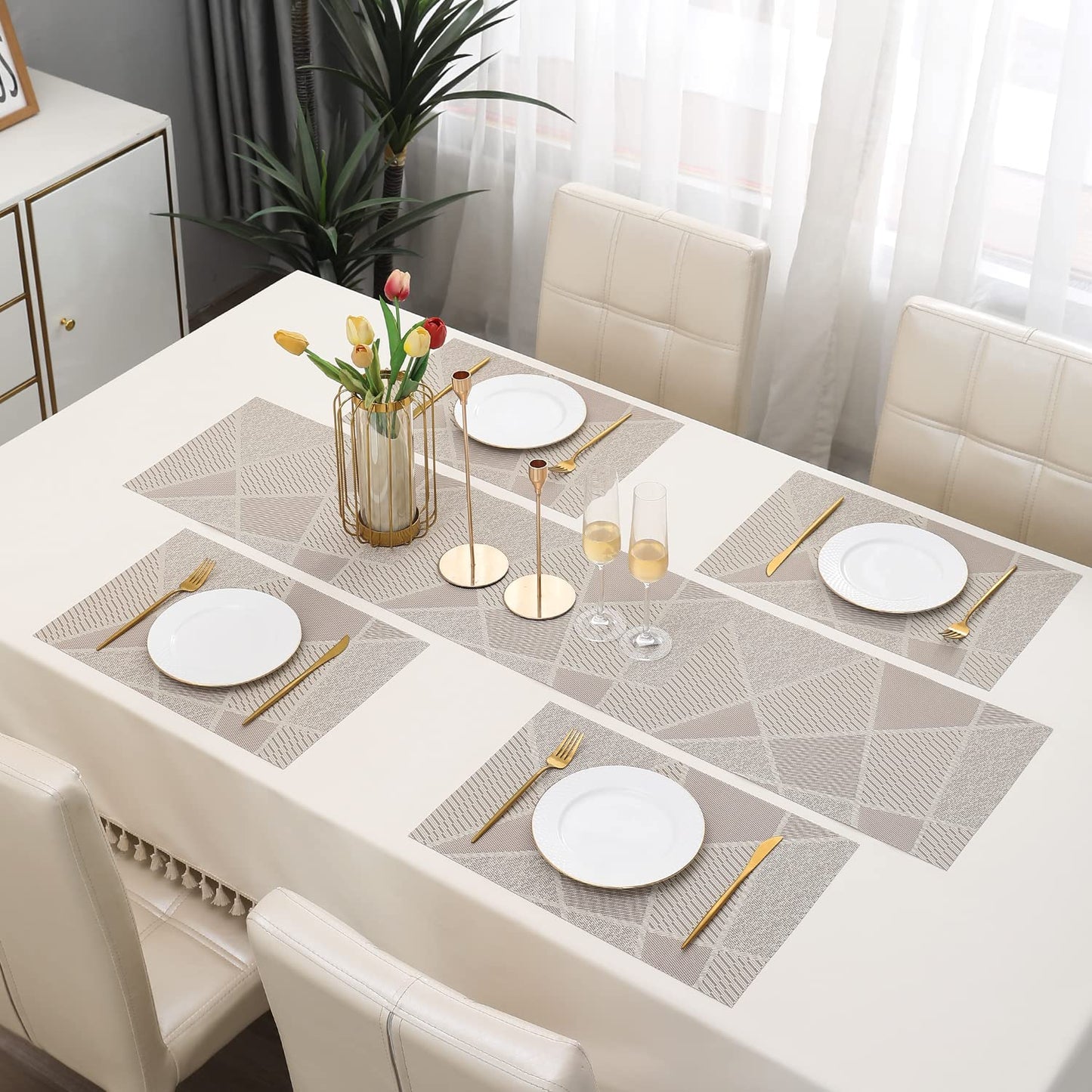 PVC Dining Table Mats, Abstract Beige